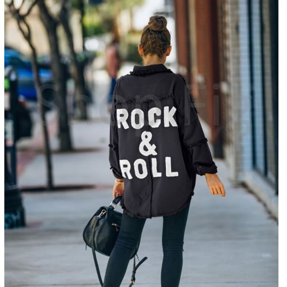 New Black Rock and Roll Distressed Shacket Denim Jacket Coat - Picture 6 of 10